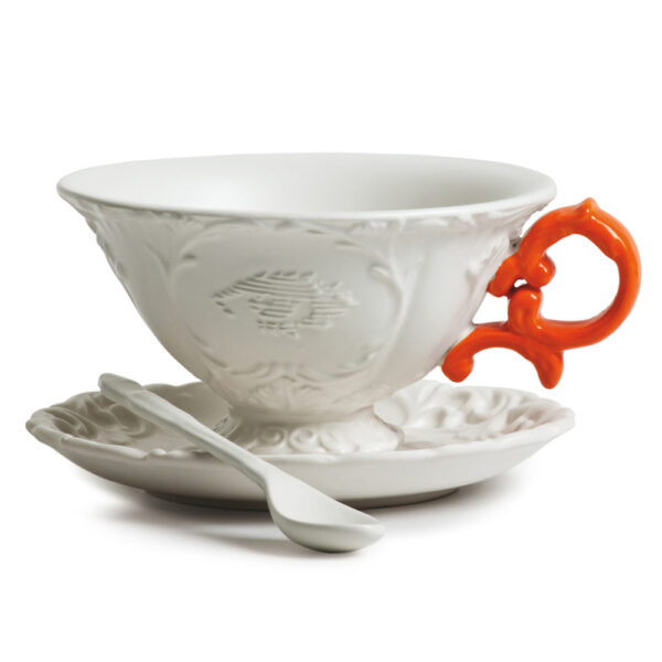 I-Tea Cup with Orange Handle + Saucer & Spoon