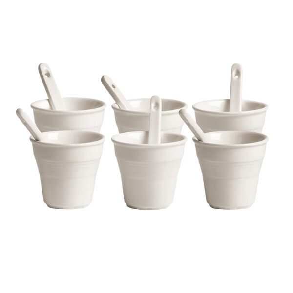Coffee Set 6 Cups in Porcelain + 6 Stirrers