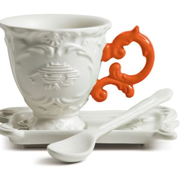 I-Coffee Cup with Orange Handle + Saucer & Spoon