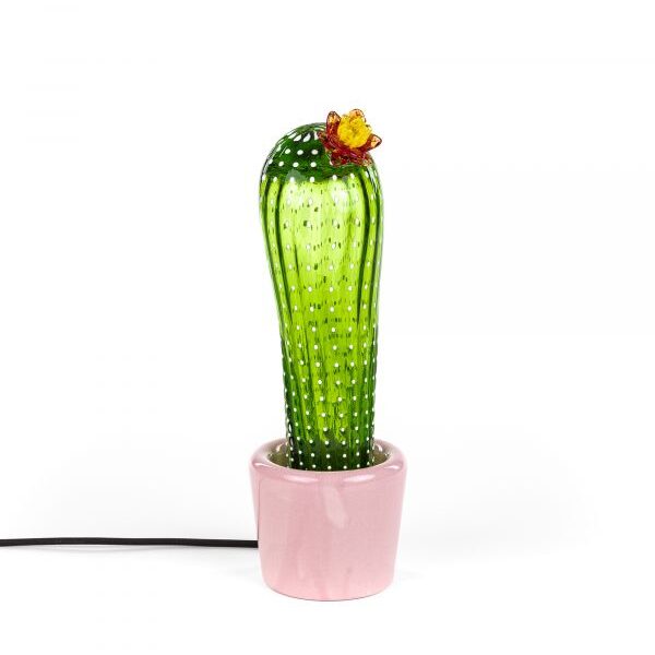 "DESERT SUNRISE" CACTUS CEMENT AND GLASS LED LAMP BIG